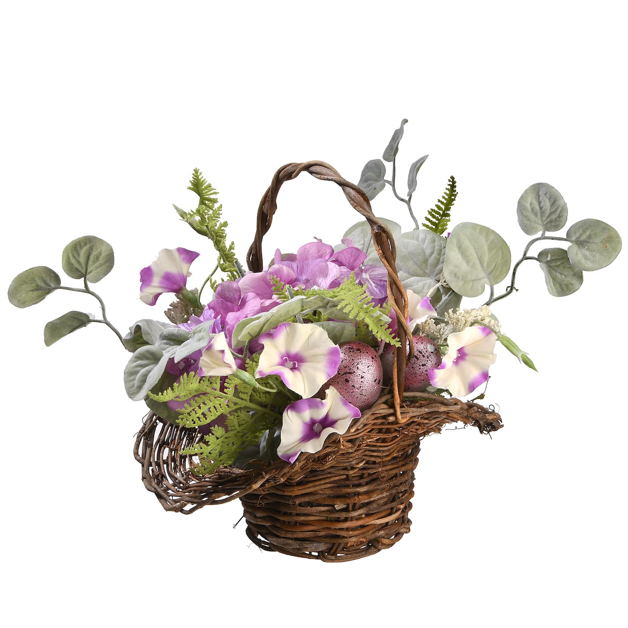 16&#x22; Spring Purple Floral Decorated Basket